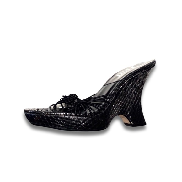 Christian Dior Black Logo Python Platform Sandal Wedge Heel - Picture 12 of 15